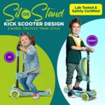 3 Wheeled Scooter for Kids – 2-in-1 Sit/Stand Child Toddlers Toy Kick Scooters w/ Flip-Out Seat, Adjustable Height, Wide Deck, Flashing Wheel Lights, Great for Outdoor Fun – SereneLife SLKS18 (Teal)