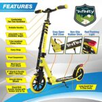 Lightweight and Foldable Kick Scooter –  Comfortable T-Bar Handlebar, Adjustable Scooter for Teens and Adult, Alloy Deck with High Impact Wheels, Durable ABEC-7 Bearings, Yellow – SereneLife SLTS98