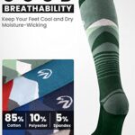 OutdoorMaster Ski Socks, 2-Pair Pack Skiing and Snowboarding Thermal Socks for Men with OTC Design w/Non-Slip Cuff, Geometric Patterns – Army Green, Large