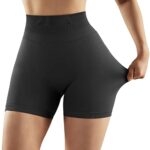 MOOSLOVER Women Seamless Booty Lifting Biker Shorts High Waisted Tummy Control Workout Shorts(M,#1 Black-4″)