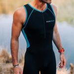 RunBreeze Men’s Triathlon Suit | Breathable, Quick-Drying Tri Suit with Dual Rear Pockets (Black/Blue, Large)