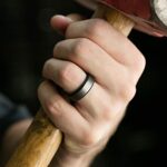 ROQ Silicone Rings, Breathable Silicone Rubber Wedding Ring Band for Men with Comfort-Fit Design, 8mm Step Edge, Single, Silicone Wedding Ring – Black, Beveled Metallic Platinum Colors – Size 7