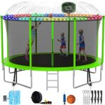 LHX 1500LBS Tranpoline for Adults, Capacity for 10 Kids – ASTM Approved, 16FT Tranpoline with Safety Enclosure Net, Basketball Hoop and Ball, Spring Pad Mat, Ladder (16FT-Green-C)