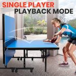 SereneLifeHome Durable Indoor Table Tennis – Easy Assembly Foldable Professional Ping Pong w/ Blue Finish, MDF Top, Single Player Playback Mode Quick Clamp Net Set SLPPT15, Black