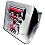 Texas Tech Red Raiders Bright Polished Chrome with Color TT Emblem NCAA College Sports Trailer Hitch Cover Fits 2 Inch Auto Car Truck Receiver