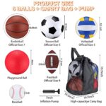 Libima 6 Pcs Sport Balls Multi Sport Ball Set Official Size Football, Basketball, Soccer Ball, Volleyball, Playground Ball, Baseball with Sports Equipment Bag and Pump for Youth and Adults Sport Gift