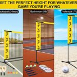 VSSAL Portable All-in-One Badminton, Pickleball and Kids’ Volleyball Net Set (10ft Wide x 7ft max Height) Outdoor Sports Set with Adjustable Net for Backyard, Beach or Driveway Games
