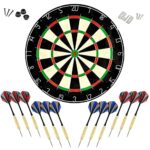 LinkVisions Sisal/Bristle Dartboard with Staple-Free Bullseye and 12 Steeltip Darts Plus Strong Aluminium Shaft, 17.8″ 1.5″, Moundting Kits Included