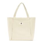 Moyaqi Canvas Tote Bag with Yoga Mat Carrier Pocket Carryall Shoulder Bag for Office, Workout, Pilates, Travel, Beach and Gym Beige