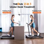 THERUN Under Desk Treadmill, Folding 2 in 1 Treadmill 265 lb Capacity 3.0 HP Widen Running Belt Walking Pad with APP Control, Remote Control for Home, Office (Silver-Gray)