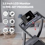 Treadmill, Folding Treadmill with Manual Incline for Walking & Running, LCD Display, Built-in Bluetooth Speaker, Heart-Rate Sensor, Preset and Adjustable Programs