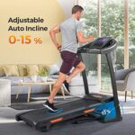 THERUN Incline Treadmill, Treadmill for Running and Walking, 300 lbs Weight Capacity Folding Treadmill with 0-15% Auto Incline, Wide Belt, 3.5HP, App, Heart Rate, Black