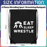 Chunful 6 Pieces Wrestling Sport Pack Cinch Sack Eat Sleep Wrestle Drawstring Backpack Wrestling Bag for Women Men Teens Wrestle Fans Sport Gym