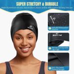 2 Pack Extra Large Swim Cap for Long Thick Hair, Adult Silicone Swimming Caps for Women Men, Waterproof Swim Hats Bathing Caps for Braids, Dreadlocks, Extensions, Curls, Afros(Black+Rose Red)