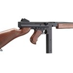 Airsoft Tommy Thompson Submachine Gun WW2 Chicago Typewriter Full Auto Electric SMG AEG with Extra Drum Magazines, Battery and Charger- Color Faux Wood