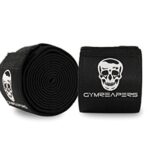 Gymreapers Knee Wraps (Pair) With Strap for Squats, Weightlifting, Powerlifting, Leg Press, and Cross Training – Flexible 72″ Knee Wraps for Squatting – For Men & Women – 1 Year Warranty (Black)
