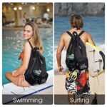 WANDF Swim Bag Mesh Drawstring Backpack with Wet Pocket Beach Backpack for Swimming, Gym, and Workout Gear (Black)