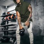 iWoo Men Sleeveless Workout Hoodies Muscle T-Shirt Boxing Sleeveless Hoodie Green L