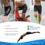 MY KILOMETRE Triathlon Shorts Mens 9″ | Easy Reach Leg Pockets | Chamois for Long-Distance Tri Race Cycling Shorts Black-red