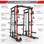MAJOR LUTIE Smith Machine with Weight Bench and 230LBS Olympic Plates, SML07 1600lbs Power Cage with Smith Bar and Two LAT Pull-Down Systems and Cable Crossover Machine
