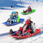 3-Pack Plastic Snow Sled for Kids & Adults 35″ x 17″ – Flexible Toboggan Sleds with Pull Rope & Two Handles for up to 2 Sledders Winter Snow Sledding Downhill Outdoor (Green, Blue & Red)