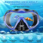 PIYAZI Snorkeling Gear for Adults Set, Dry Snorkel Set Adult, Panoramic Anti-Leak and Anti-Fog Tempered Glass Lens, Adjustable Snorkeling Set with Mesh Bag Ear Plug for Snorkeling Scuba Diving Travel