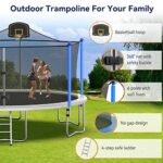 Tatub 16FT Trampoline for Kids Recreational Trampolines with Safety Enclosure Net Basketball Hoop and Ladder, Outdoor Backyard Bounce for 6-8 Children and Adults, Silver