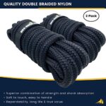 Sea Rock Marine 15′ x 3/8″ Premium Double Braided Nylon Dock Lines (2 Pack) with 12” Eyelet & Dock Line Ties – Dock Lines for Boats, Marine Rope, Boat Accessories – Black