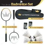 Ultimate Competitor Badminton Racket Set of 2 – Includes 2 Premium Graphite Rackets, 4 Feather Shuttlecocks, 2 Grips, and 1 Carrying Case