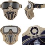 Tactical Airsoft PJ Helmet and Full Face Protection Air Gun Mask,with Detachable Anti-Fog Goggles for Air Gun Paintball CS Game, TAN, Suitable for head circumference 56-61cm