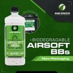 Aim Green Biodegradable Airsoft BBS, Premium-Grade 6mm Airsoft BBS, 0.20 Grams, 5,000 Count