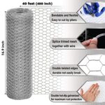 Chicken Wire Fencing Mesh, 16.9 Inch x 40 Feet Metal Floral Chicken Wire Fence for Crafts Poultry Garden, 0.6 Inch Hexagonal Galvanized Hardware Cloth Netting for Chicken Coop Barrier Rabbit Cage