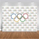 7x5ft Olympic Sport Backdrop Olympic Rings International Banner Photography Backdrops Countries for Classroom Garden Grand Opening Sports Clubs Party Events Decorations Photo Background Vinyl