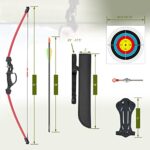 Aimdor Archery Kids Bow and Arrow Set Youth Bow and Arrow Birthday Gift Bow Kids Bow Beginner Bow Practice Bow with 8 Arrows and Accessories for Outdooor Practice Red