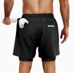 FIONECA 2 in 1 Running 5 Inch Inseam Shorts Men Breathable Mesh, Quick Dry Mens Athletic Shorts for Men Gym Sports Training(Black,XXL)