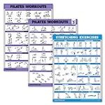 3 Pack – Pilates Workout Poster Set Volume 1 & 2 + Stretching Routine – Pilates Mat Work Exercises – Fitness Charts (18 x 24, LAMINATED)