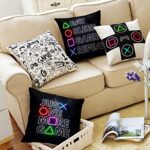 Just One More Game Square Throw Pillow Case Computer Games Doodles Cushion Cover for Game Boys Bedroom Playroom 18″x 18″, 4 Pack