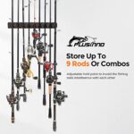 PLUSINNO V9 Vertical Fishing Rod Holders, Wall Mounted Fishing Pole Holders, Fishing Rod Rack Holds Up to 9 Rods or Combos, Fishing Rod Holders for Garage, Fits Most Rods of Diameter 3-19mm