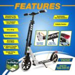 SereneLife Foldable Kick Scooter – Stand Kick Scooter for Teens and Adults with Rubber Grip at Tip, Alloy Deck, Adjustable T-Bar Handlebar Height, Smooth Gliding Wheels, Easy Maneuvering