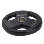 HolaHatha 25 Pound Olympic Rubber Coated Weight Plates with Tri Grip Handle for Full Body Strength Training Workouts, Black (Set of 2)