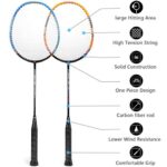 KEVENZ Badminton Racket Set, 2 Carbon Fiber Badminton Racquet, 3 Goose Feather Badminton Birdie, 2 Racket Grip and 1 Carring Bag (Yellow & Azure)