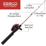 Zebco Dock Demon Spincast Reel and Fishing Rod Combo, 30-Inch 1-Piece Fiberglass Fishing Pole with EVA Handle, QuickSet Anti-Reverse Fishing Reel, Pre-Spooled with 6-Pound Zebco Line, Red