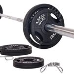 Signature Fitness Cast Iron Olympic 2-Inch Weight Plates Including 7FT Olympic Barbell, 130-Pound Set (85 Pounds Plates + 45 Pounds Barbell), Multiple Packages, Two Hole Style