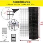 24” x 50′ 1inch Hardware Cloth 16 Gauge Black Vinyl Coated Welded Fence Mesh for Home and Garden Fence and Home Improvement Project (24” x 50′)
