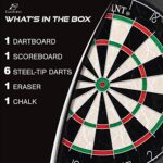 EastPoint Sports Official Size Dart Board Set with Dart Scoreboard & Accessories – Includes 6 18g Steel Tip Darts and Easy-Hang Hardware Kit – Premium Darts Set for Game Room, Man Cave & Indoor Games