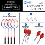 Zdgao Badminton Sets for Backyards with Net | Portable Badminton Net with Winch System, Aluminum Badminton Rackets Set of 4, 3 Nylon Shuttlecocks, Boundary Line and Durable Carrying Bag (Red & Blue)