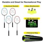 Xcello Sports Badminton 4 Pack Racket Set – Includes 4 Rackets, 8 Shuttlecocks, and a Carry Bag (Red/Blue)