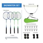 KIKILIVE Badminton Net Set, Portable Complete Badminton Set for Outdoor Backyard, Includes 1 Badminton Net, 4 Rackets, 12 Shuttlecocks, 1 Rackets Bag, 4 Replacement Grip Tapes,4 Stakes and Carry Bag