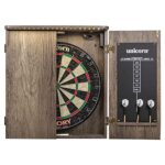 Unicorn LED Bristle Dartboard Cabinet Set – LED Tournament-Style Lighting – Official Size Dartboard – Woodgrain Finish Cabinet with Chalk Scoreboards – Includes Six Steel Tip Darts