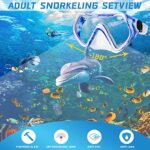 Snorkel mask Snorkeling Set for Adults and Youth, Diving mask and Full Dry Snorkel Swim Googles is Suitable for Snorkeling, Dive Scuba Diving, Swimming (Blue and White-Transparent)